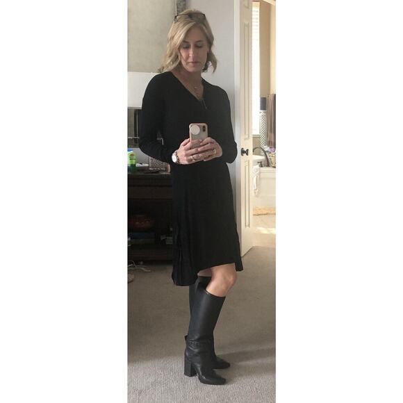 ADEAM Black Long Sleeve V-Neckline Hidden Button Front Shift Dress Size Large